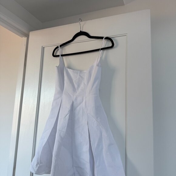 NWT Staud Joli Mini Dress White Wide Square Neck Open Back Pleated Skirt Sz 6 - Picture 4 of 7